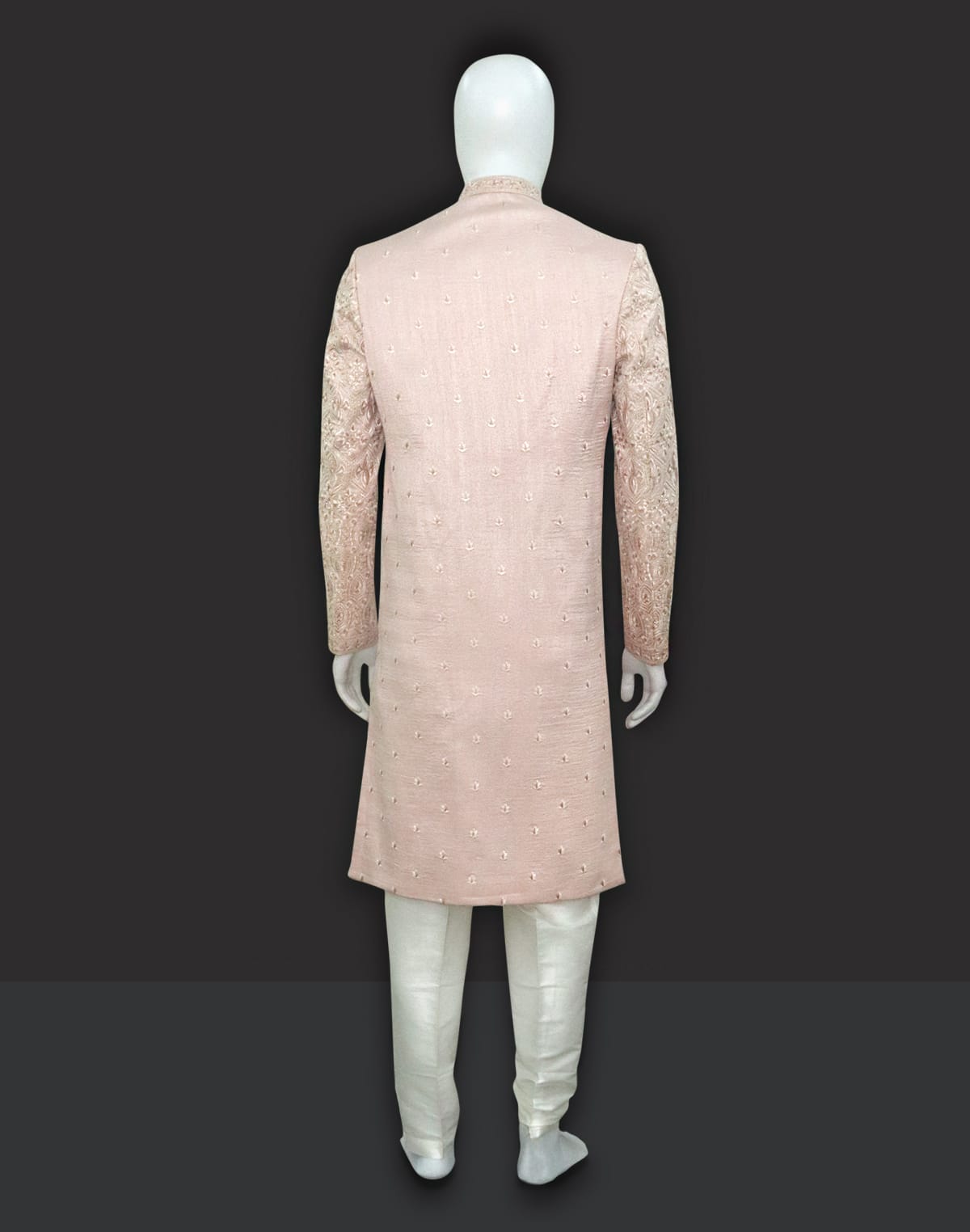 Raw Silk Sherwani Set in Floral Embroidery work