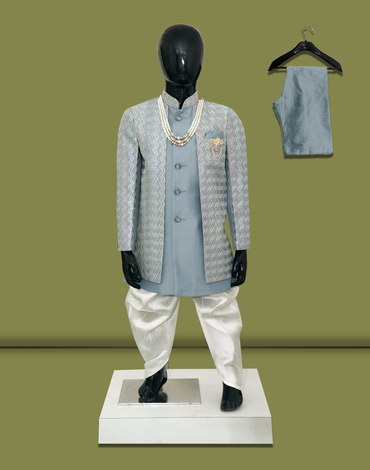 Collection of Grey Sequins with Embroidery Party Wear Indo-Western Set with Pyjamas (Sets of 2) in a gallery layout