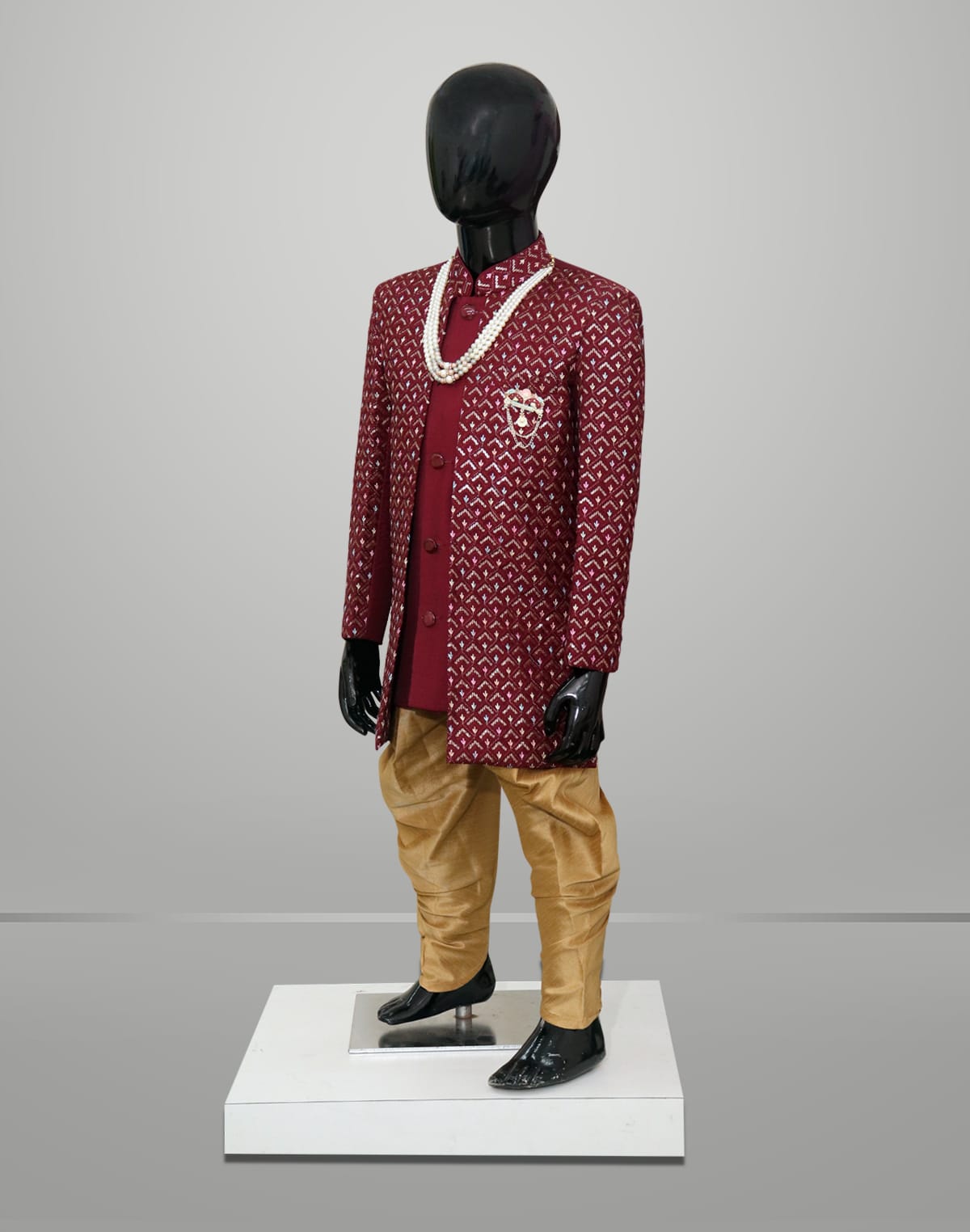 Collection of Maroon Coloured Embellished work Indo-Western Set with Pyjamas (sets of 2) in a gallery layout