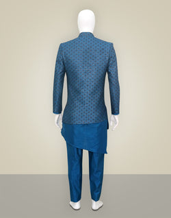 Collection of Teal Blue Sequins work Raw Silk Open Jacket Style Indo Western in a gallery layout