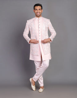 Collection of Multi Thread Work Satin Light Pink Indo Open Jacket Style in a gallery layout