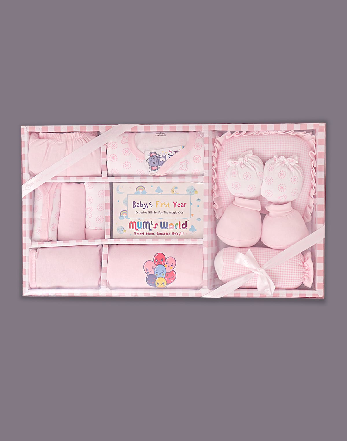 Light Baby Pink Cartoon Cotton Baby Gift Set