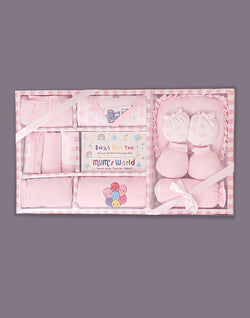 Collection of Light Baby Pink Cartoon Cotton Baby Gift Set in a gallery layout