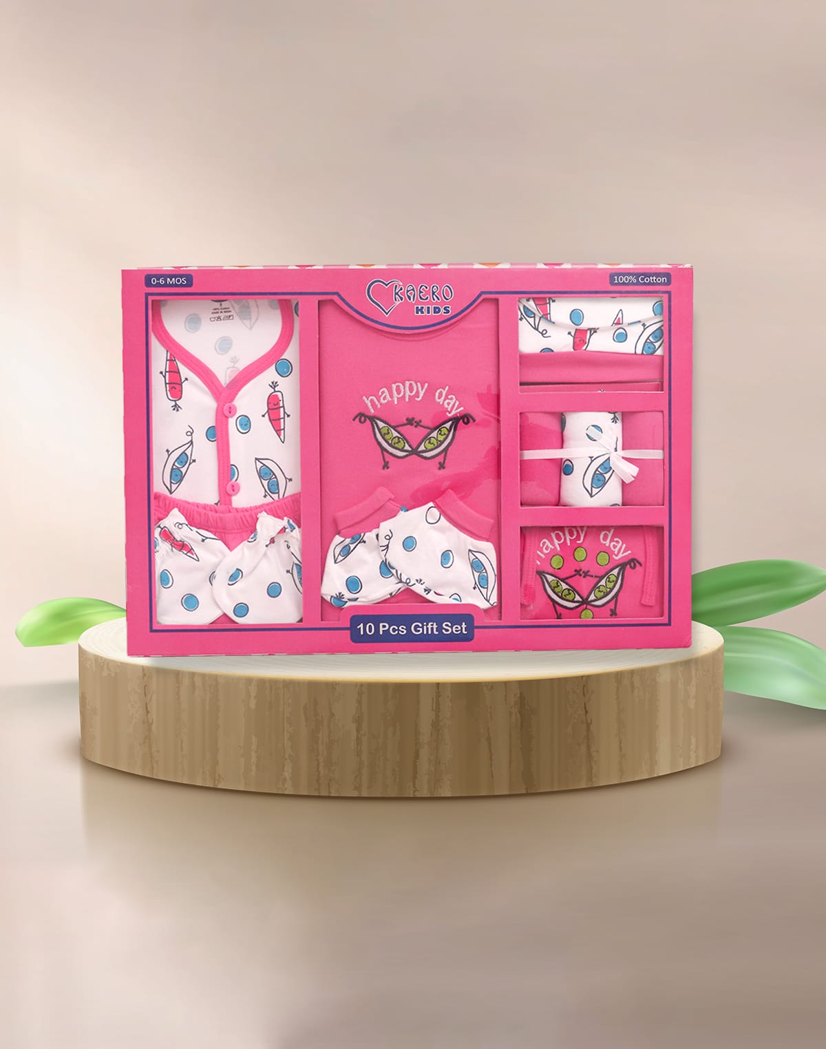 Collection of Cute Pink Cartoon Cotton 10-Pcs Baby Gift Set in a gallery layout