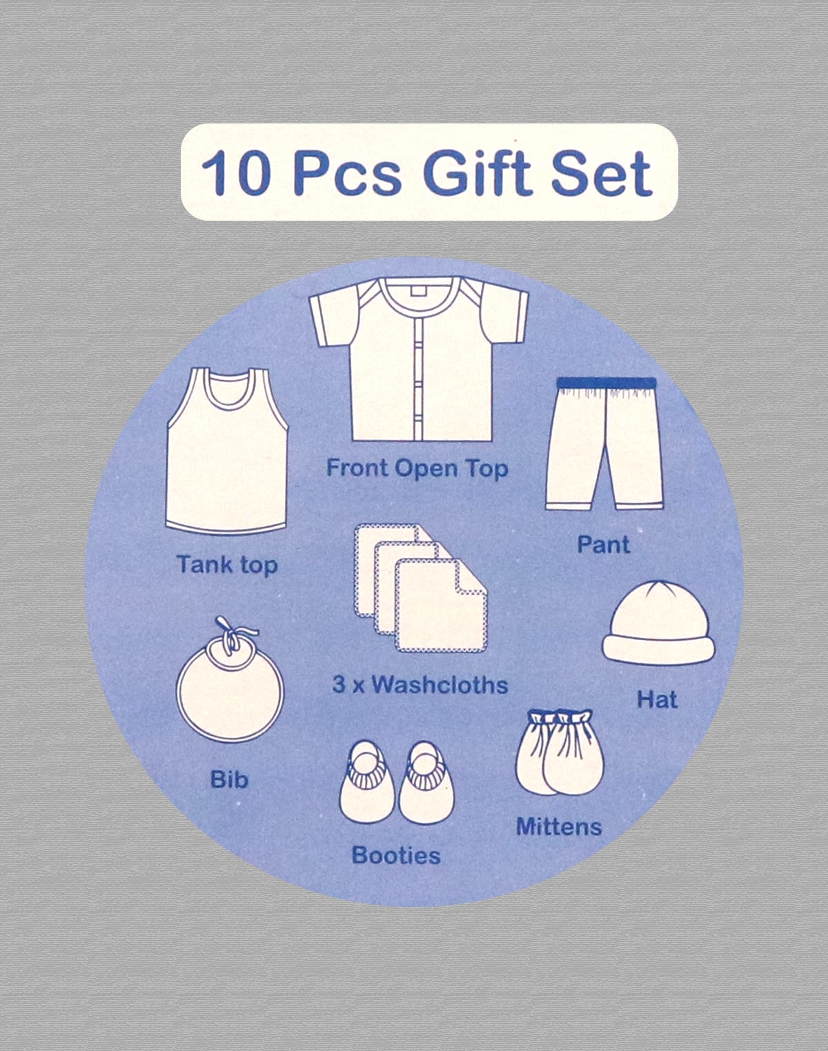 Collection of Bubbly Blue Cotton 10-Pcs Baby Gift Set in a gallery layout