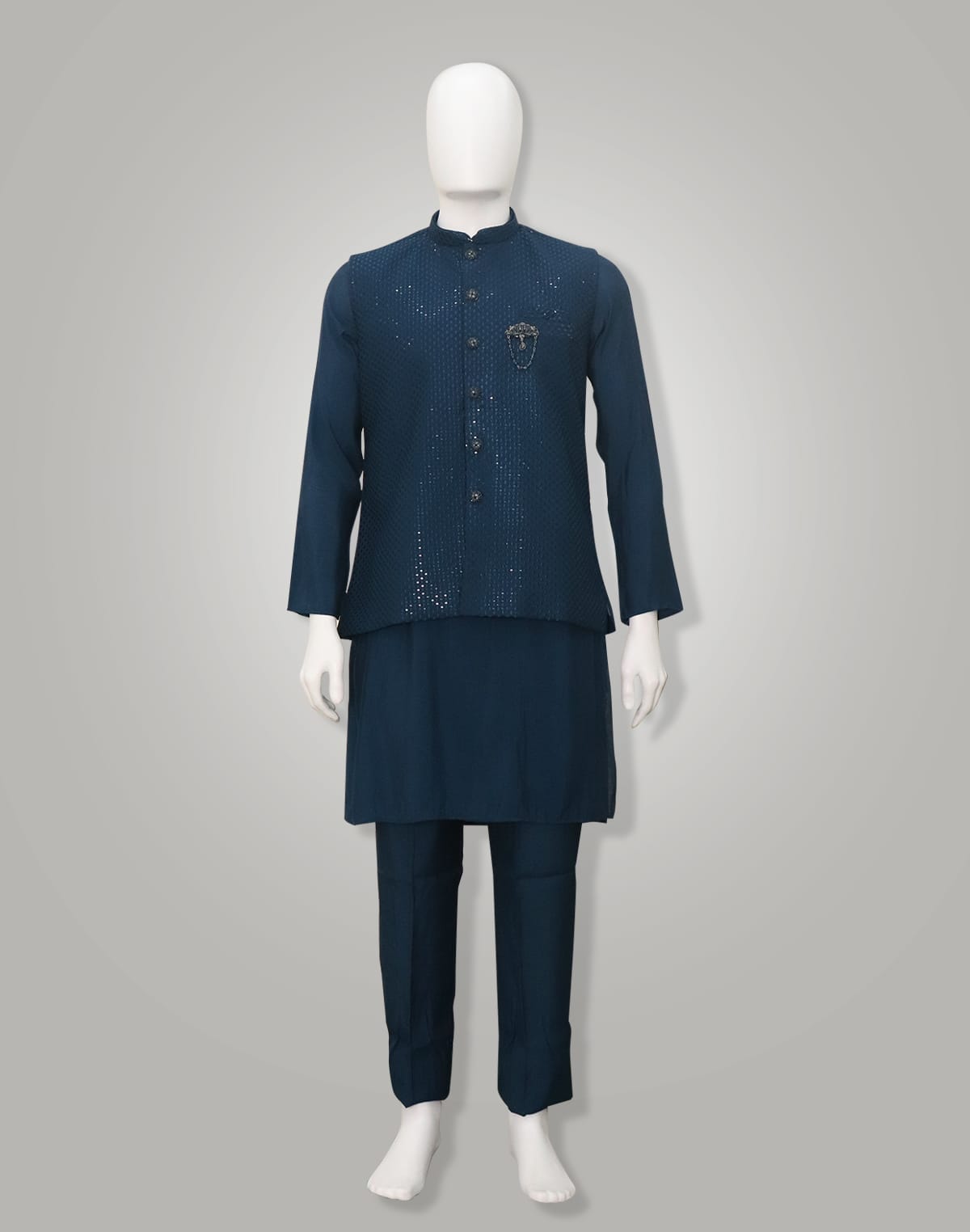 Collection of Blue Kurta with Embellished work Jacket Set in a gallery layout