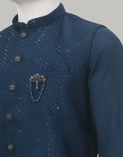 Collection of Blue Kurta with Embellished work Jacket Set in a gallery layout