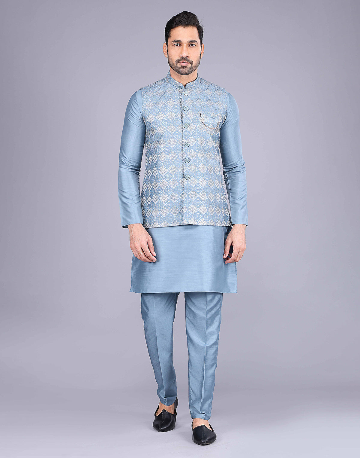 Blue Color Sequence With Embroidery Work Kurta Jacket Set