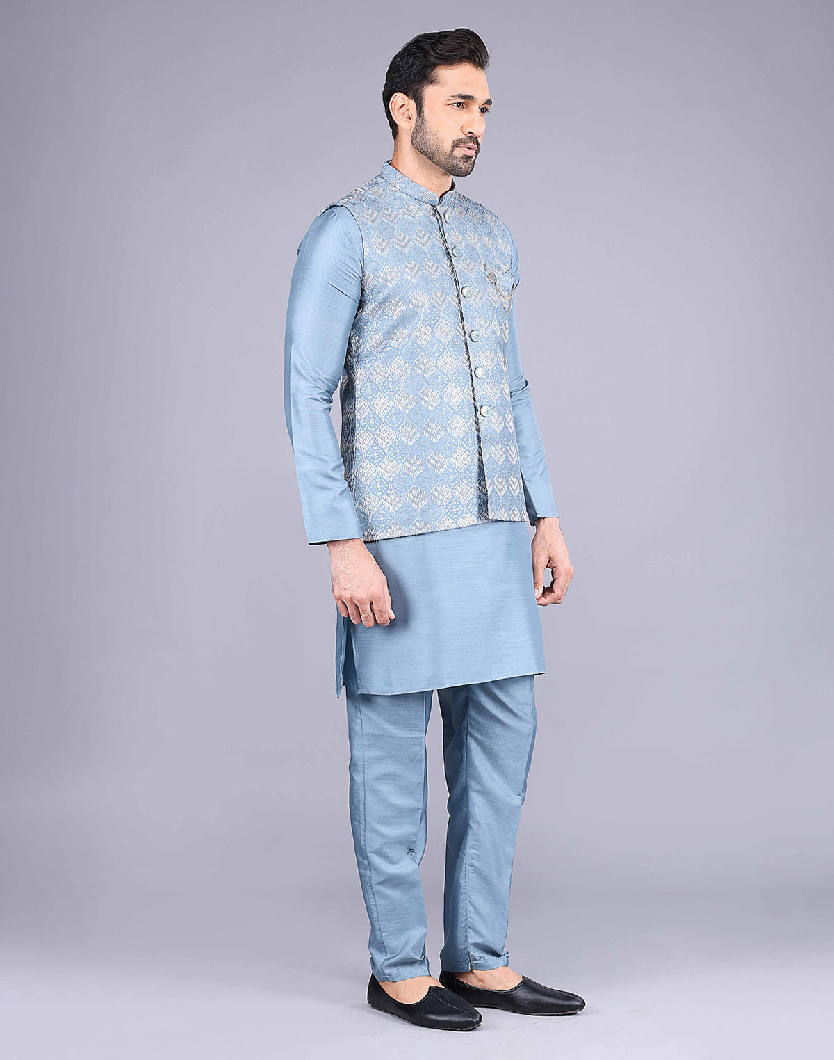 Blue Color Sequence With Embroidery Work Kurta Jacket Set