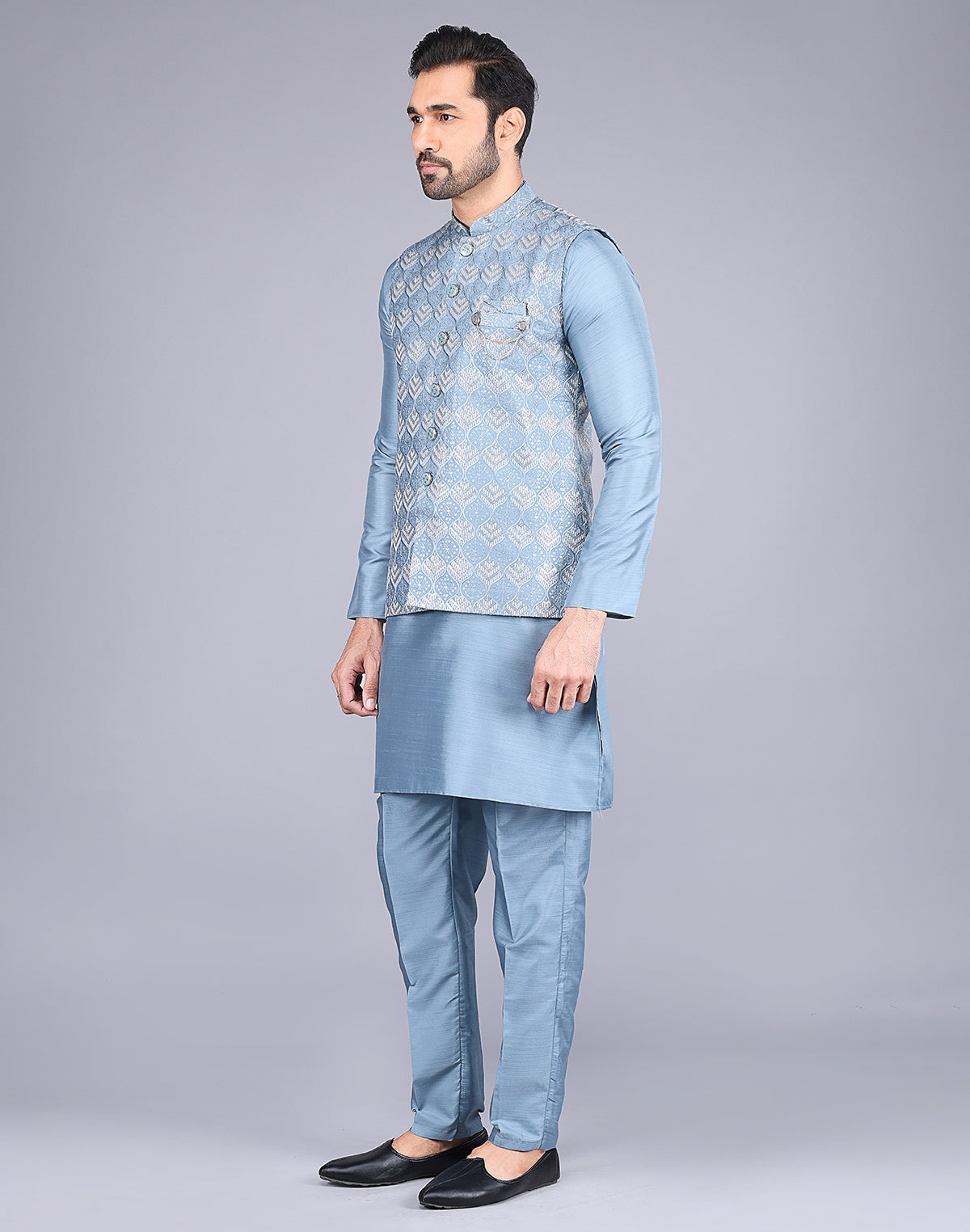 Blue Color Sequence With Embroidery Work Kurta Jacket Set