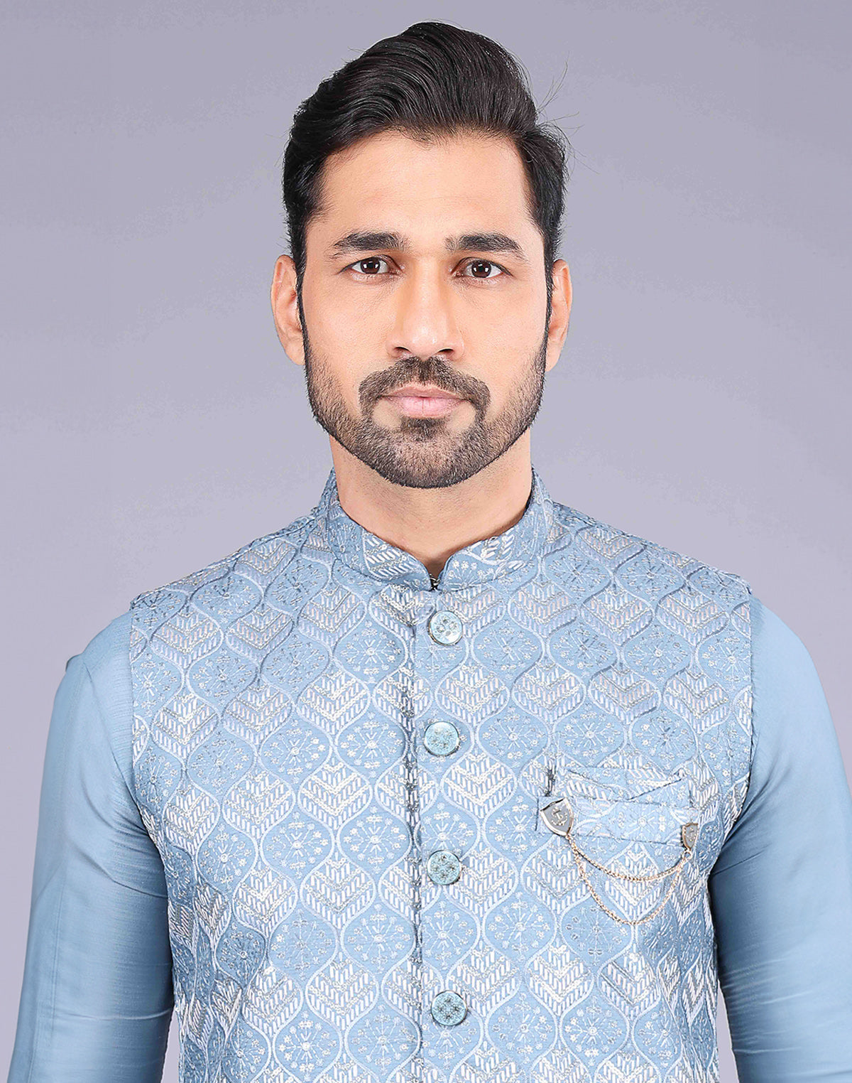 Collection of Blue Color Sequence With Embroidery Work Kurta Jacket Set in a gallery layout