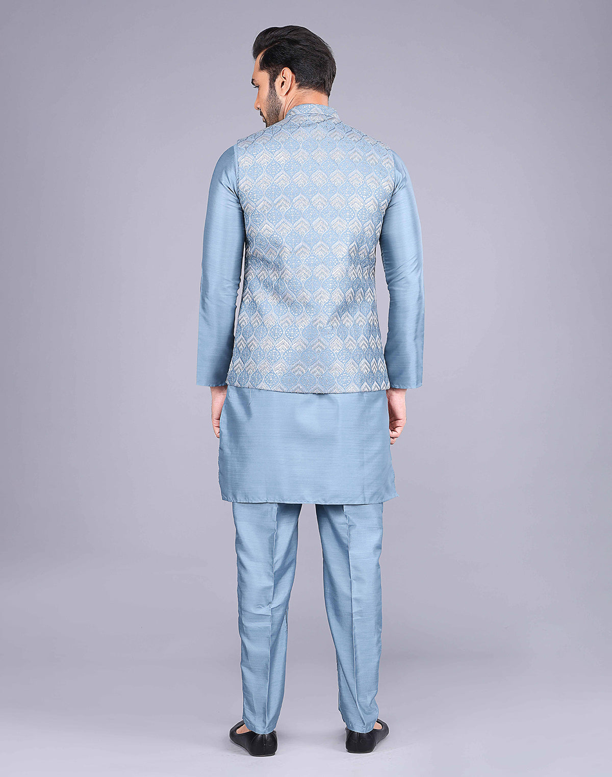 Collection of Blue Color Sequence With Embroidery Work Kurta Jacket Set in a gallery layout