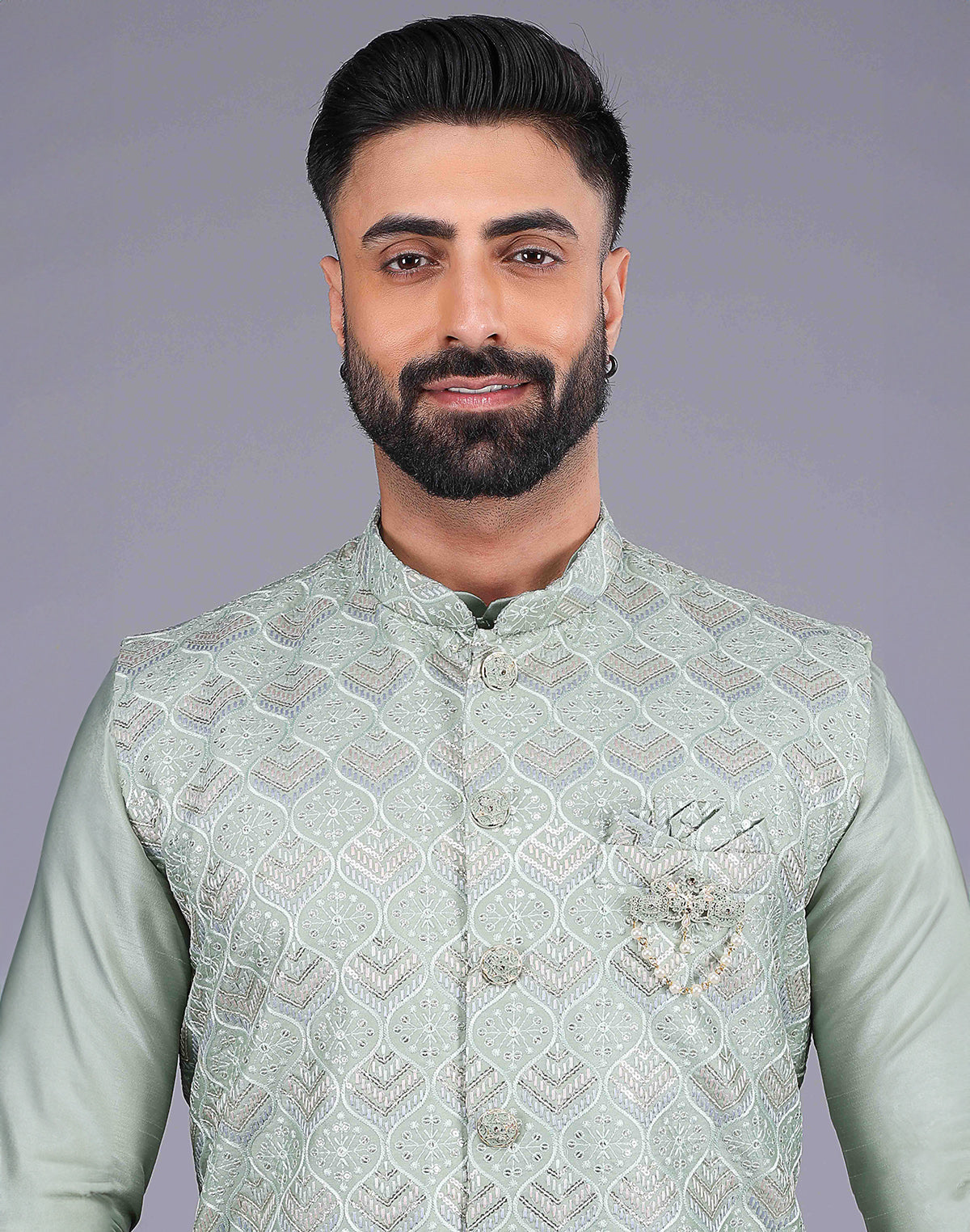 Pista Green Sequence With Embroidery Work Party Wear Kurta Jacket Set