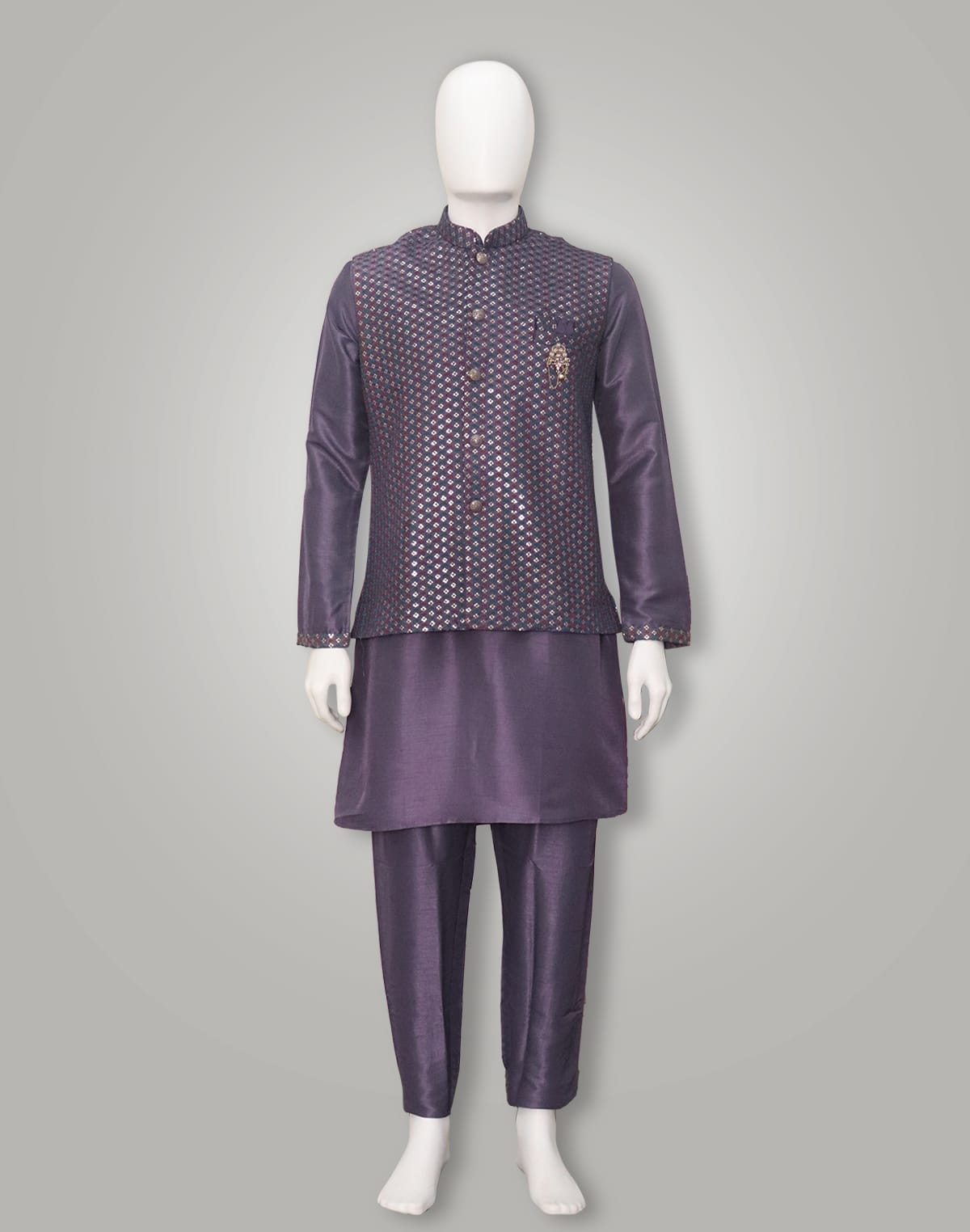 Regular Fit Kurta Pyjama Set with Embellished with Embroidery Jacket