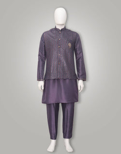 Collection of Regular Fit Kurta Pyjama Set with Embellished with Embroidery Jacket in a gallery layout