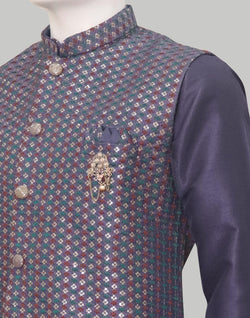 Collection of Regular Fit Kurta Pyjama Set with Embellished with Embroidery Jacket in a gallery layout