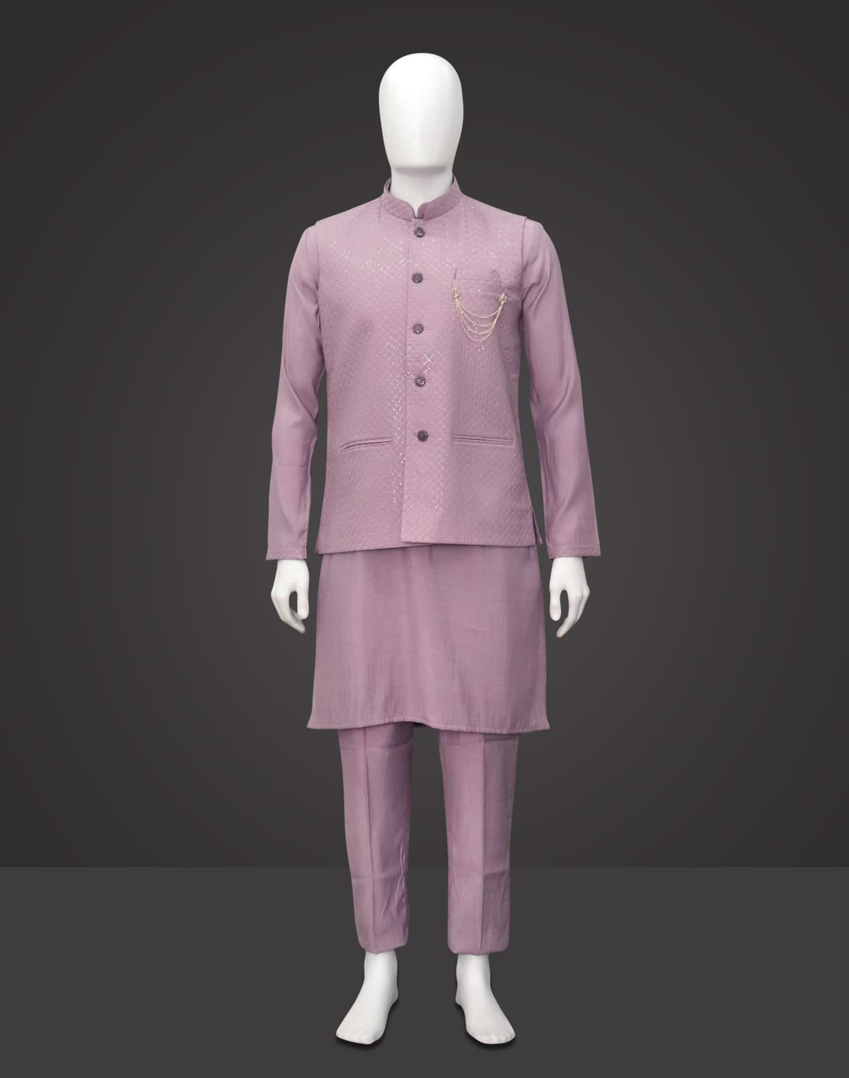 Embroidered and Embellished Raw Silk Purple Self Design Kurta Jacket Set