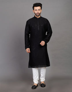 Collection of Stylish All Over Sequence Work Black Party Wear Kurta Set in a gallery layout