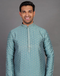 Collection of Stylish All Over Sequence Work Rama Green Party Wear Kurta Set in a gallery layout