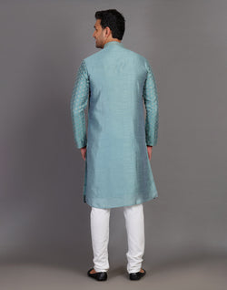 Collection of Stylish All Over Sequence Work Rama Green Party Wear Kurta Set in a gallery layout