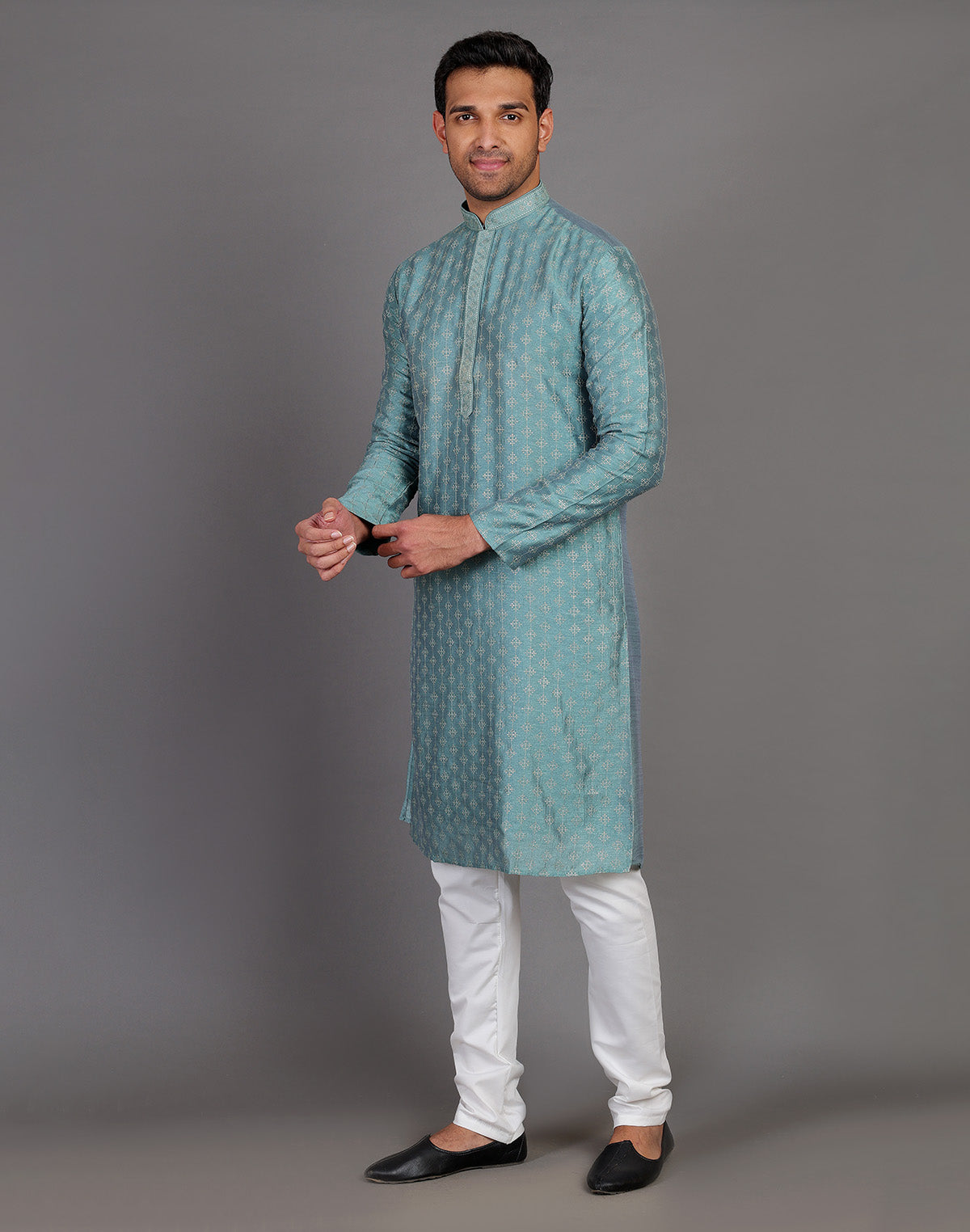 Collection of Stylish All Over Sequence Work Rama Green Party Wear Kurta Set in a gallery layout