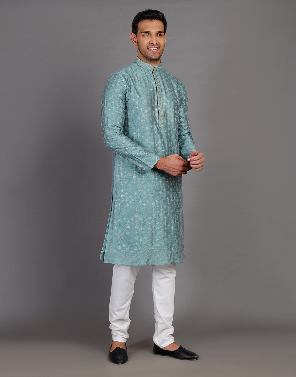 Collection of Stylish All Over Sequence Work Rama Green Party Wear Kurta Set in a gallery layout