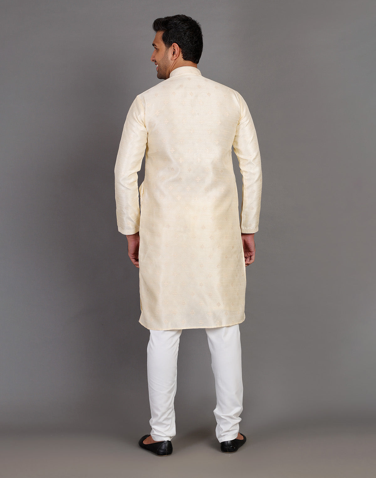 Simple Self Made Cream Thread Work Design Soft Silk Kurta Pyjama Set