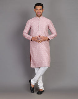 Collection of Simple Self Made Thread Work Design Soft Silk Lavender Kurta Pyjama Set in a gallery layout