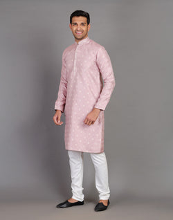 Collection of Simple Self Made Thread Work Design Soft Silk Lavender Kurta Pyjama Set in a gallery layout