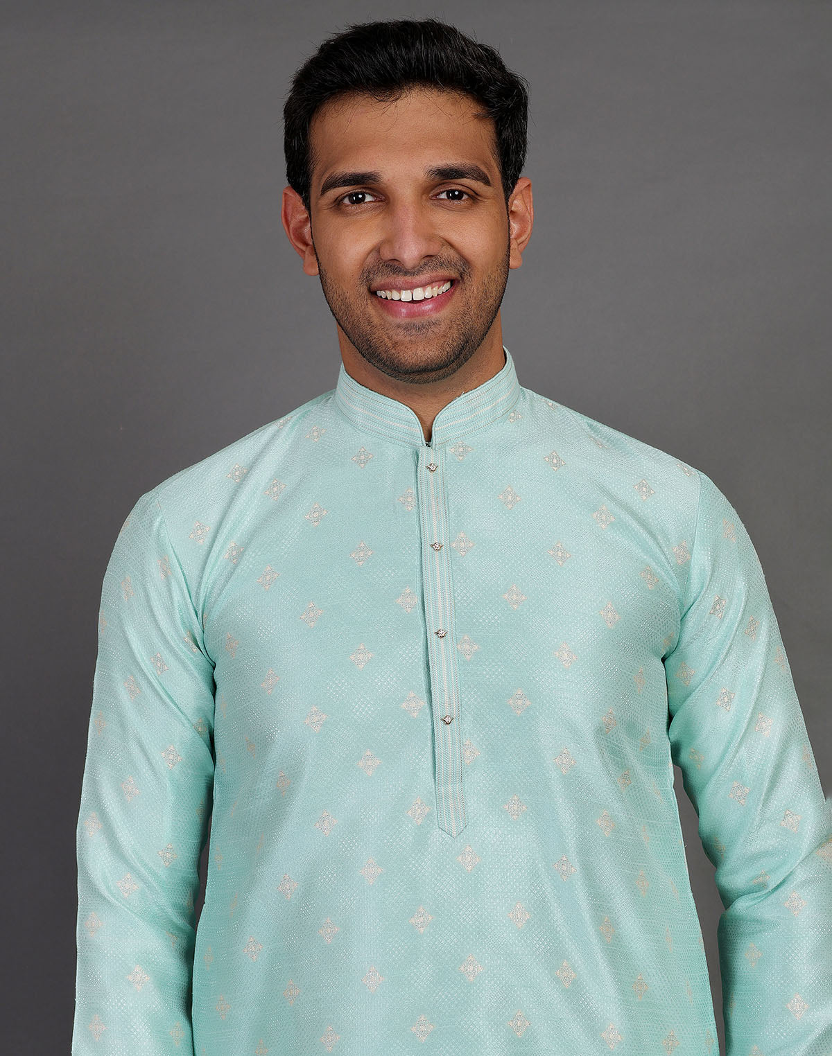 Simple Self Made Thread Work Design Sea Green Soft Silk Kurta Pyjama Set