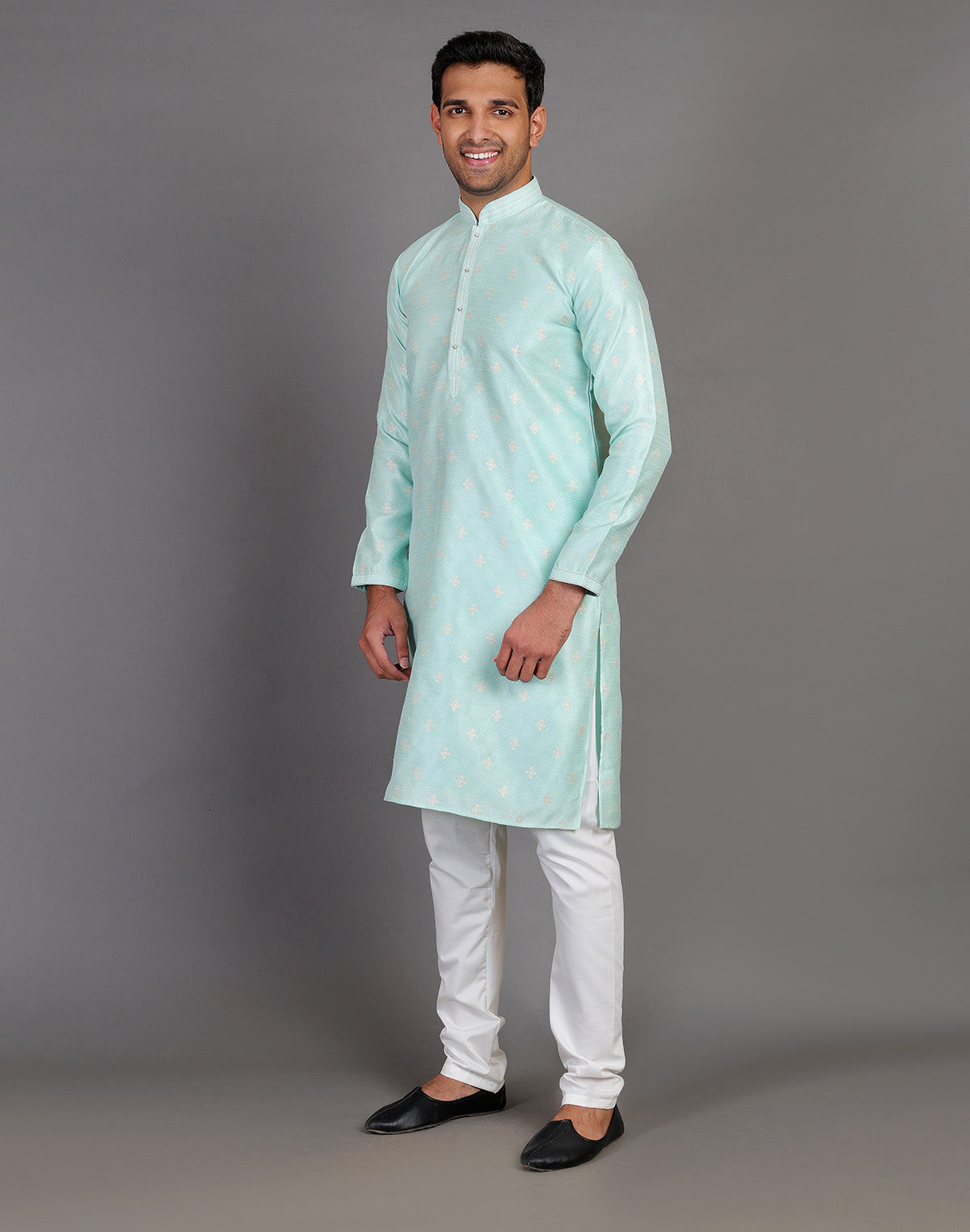 Simple Self Made Thread Work Design Sea Green Soft Silk Kurta Pyjama Set