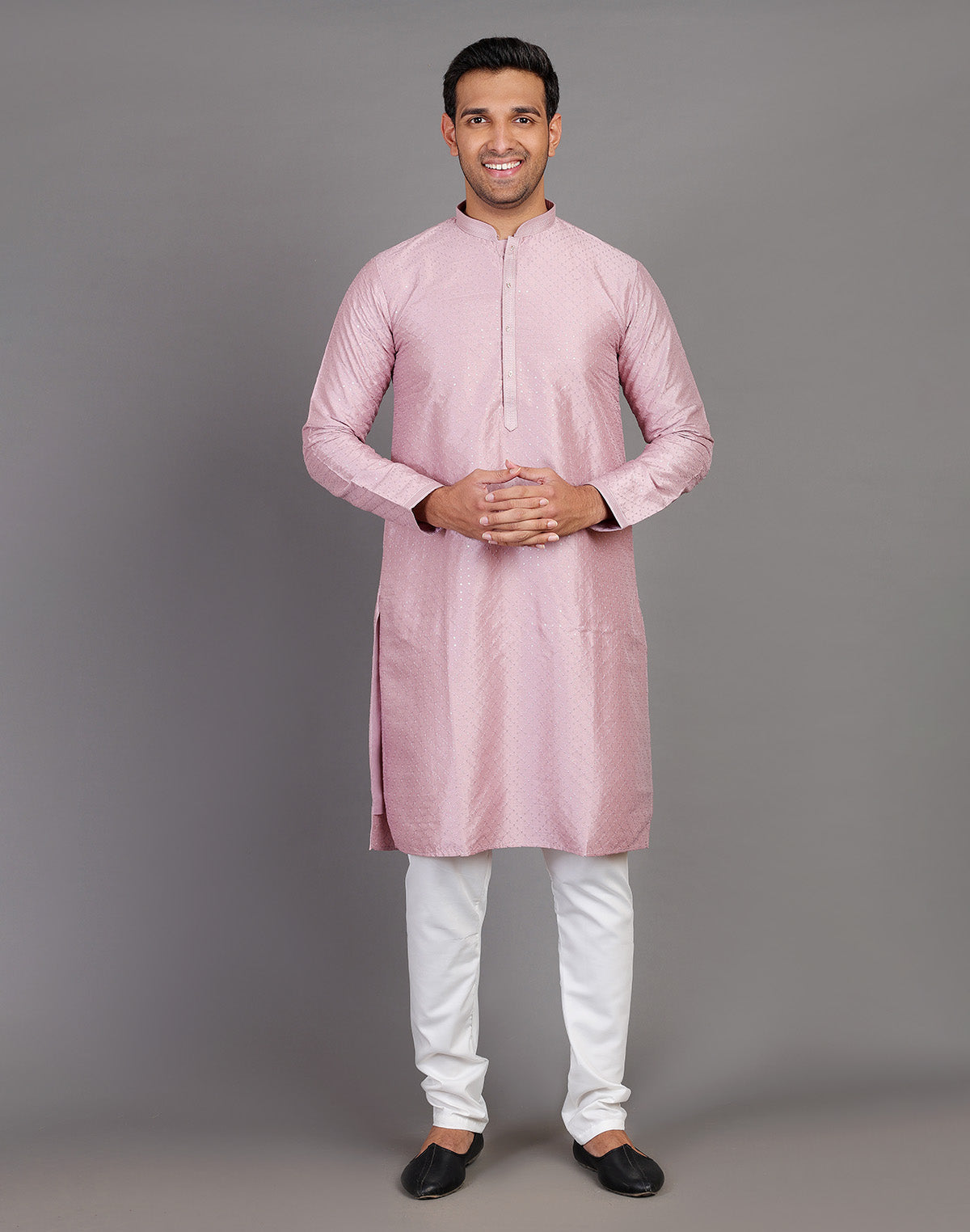 Collection of Onion Self Thread With Embellished Design Kurta Pyjama Set in a gallery layout