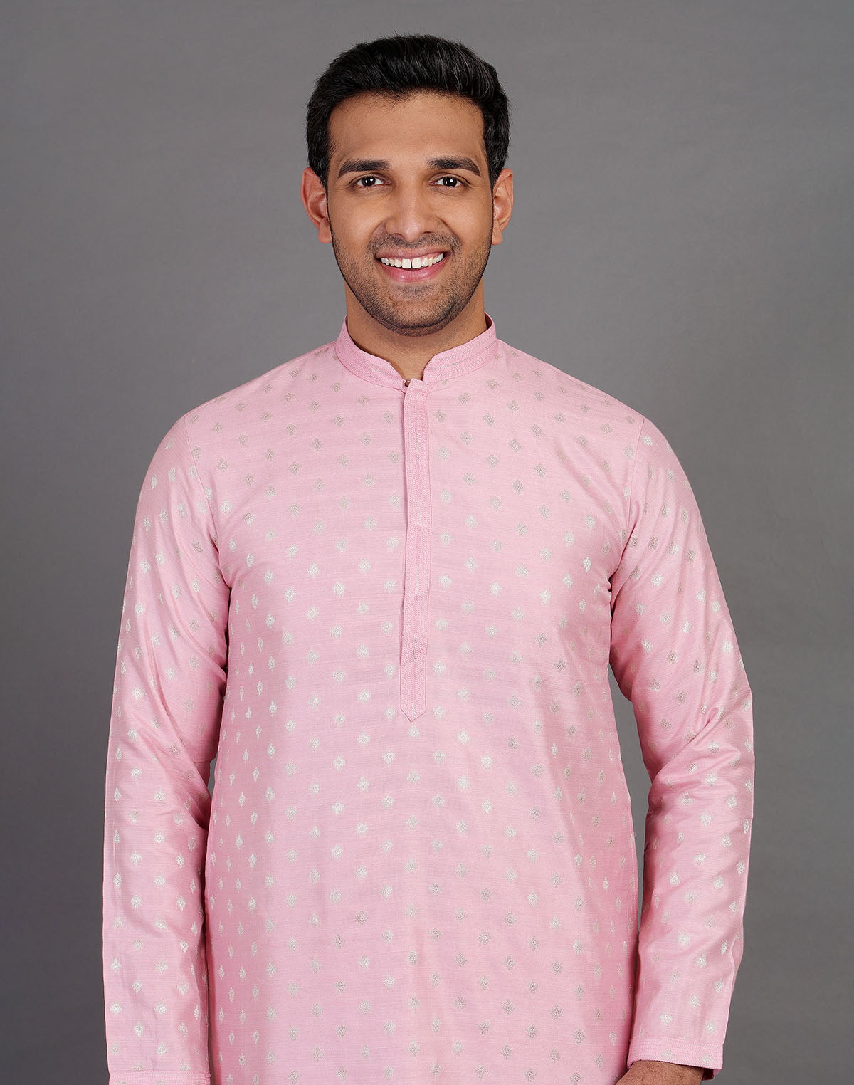 Pink Soft Silk All Over Silver Bootis Kurta Pyjama Set