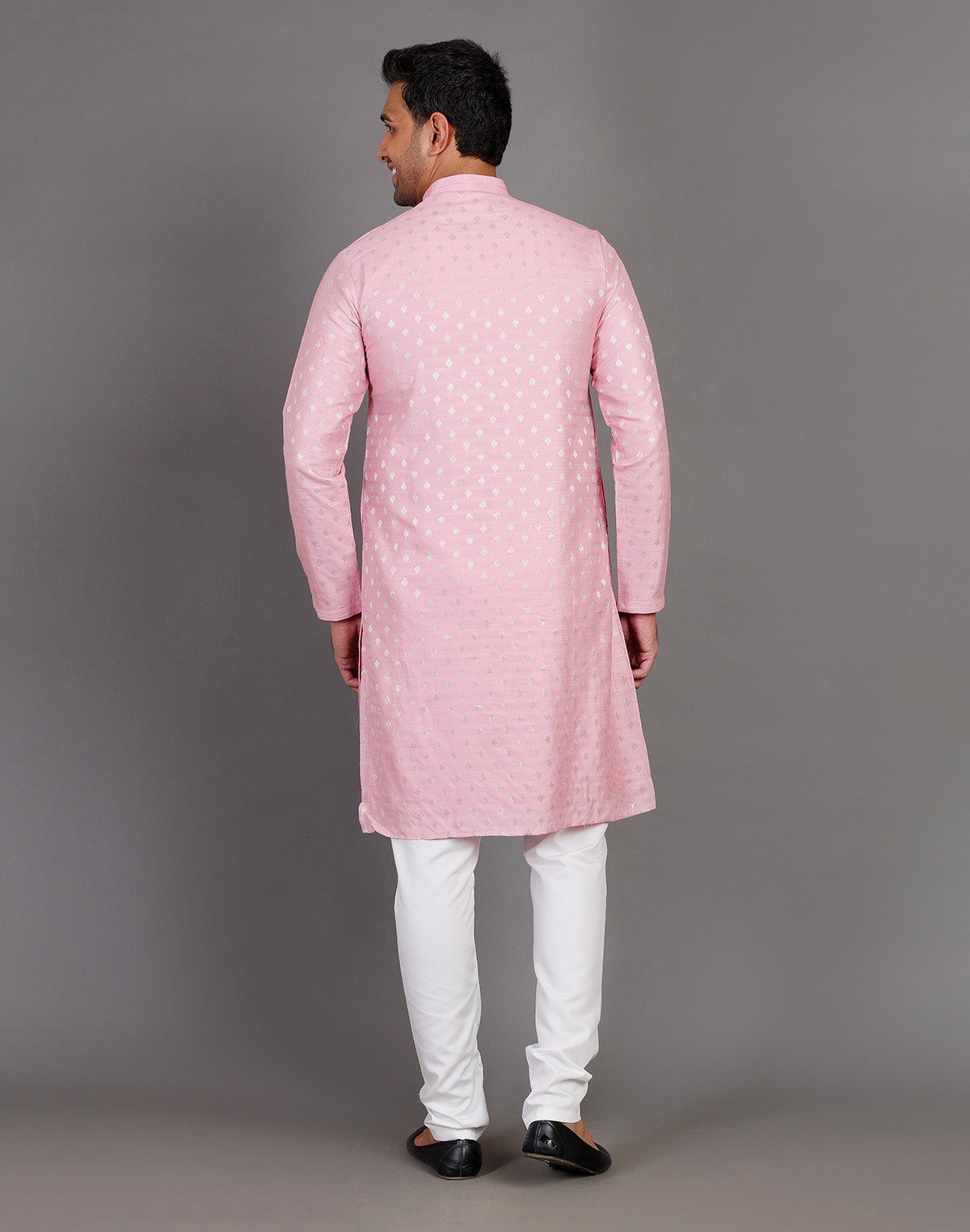 Pink Soft Silk All Over Silver Bootis Kurta Pyjama Set