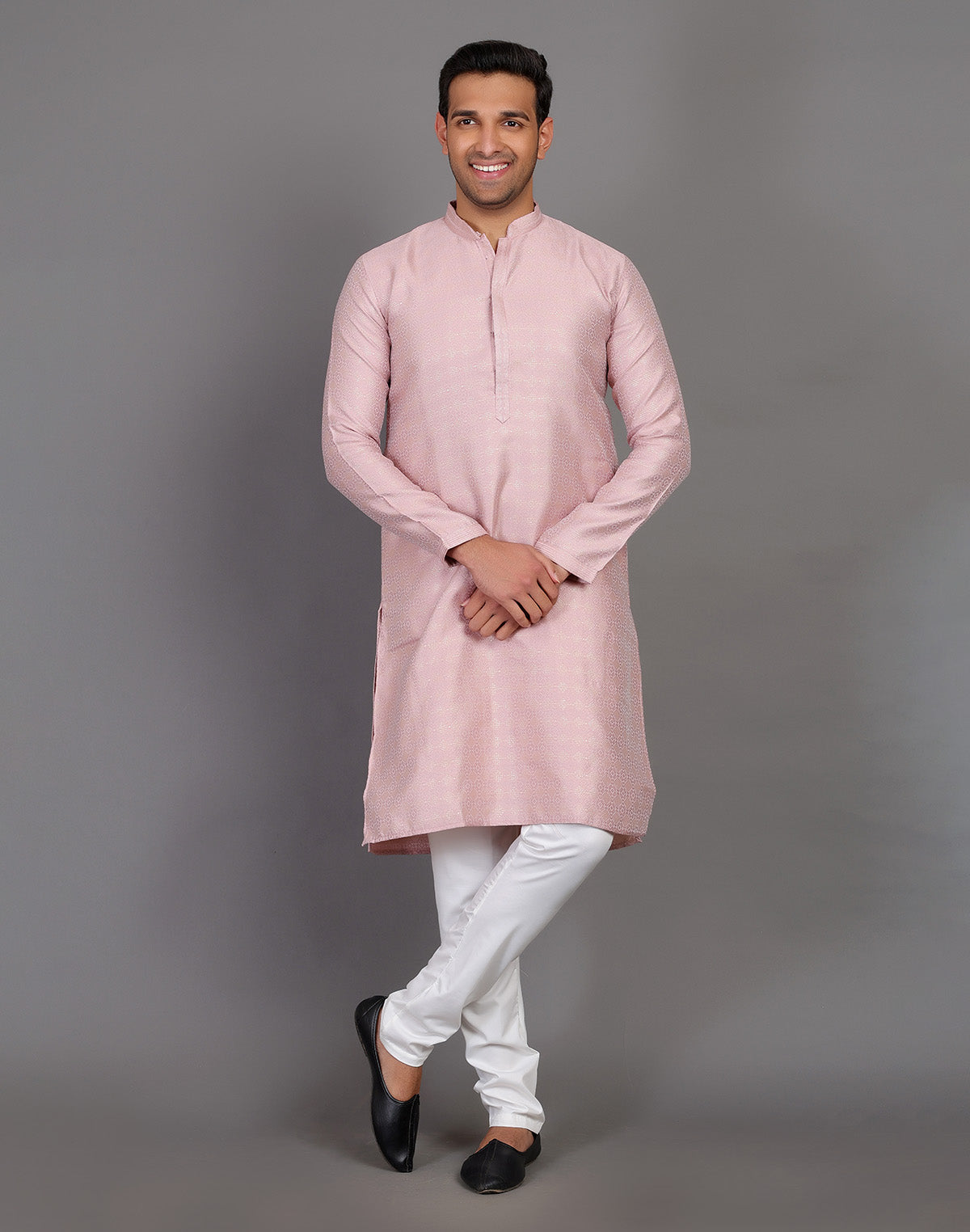 All Over Self Highlighted Thread Work Soft Silk Onion Colour Kurta Set