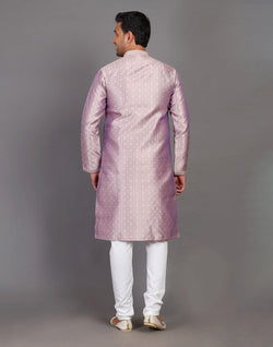 Collection of Self Floral Design Onion Coloured Soft Silk Kurta Pajama Set in a gallery layout