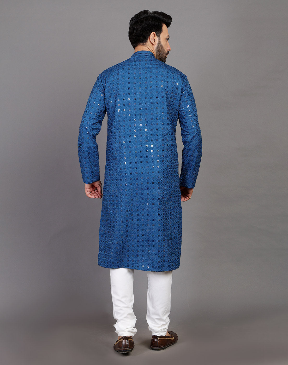 Peacock Blue Thread and Sequence Design Georgette Kurta Pyjama Set