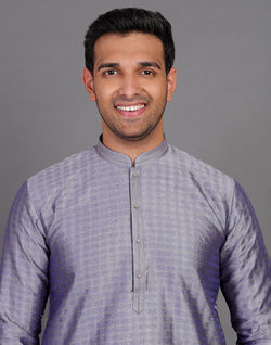 Collection of Grey Coloured Self Design Stones Work Soft Silk Kurta Set in a gallery layout