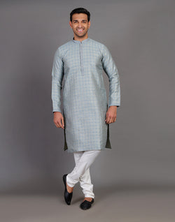 Collection of Grey Thread With Brocade Design Soft Silk Kurta Set in a gallery layout