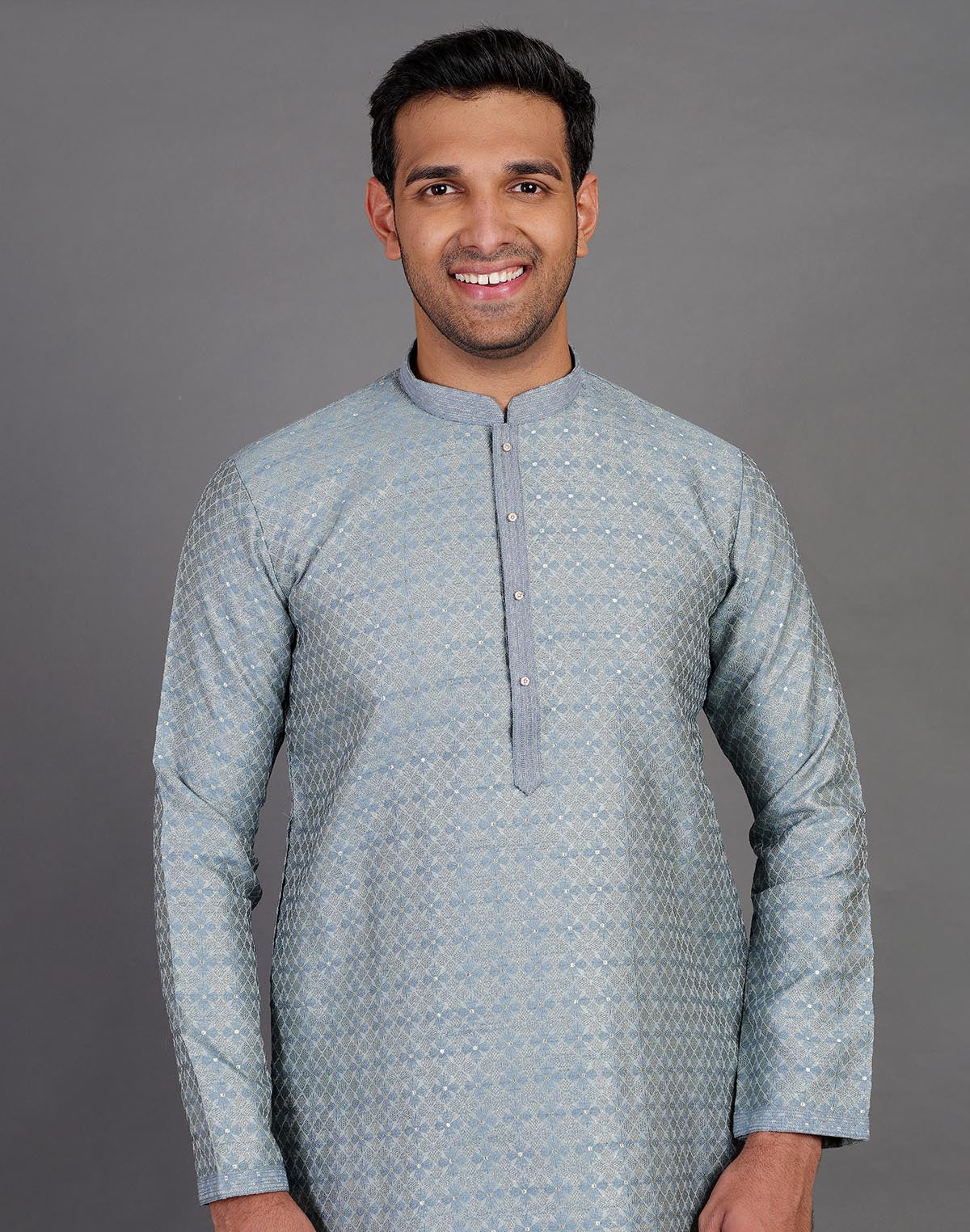 Collection of Grey Thread With Brocade Design Soft Silk Kurta Set in a gallery layout