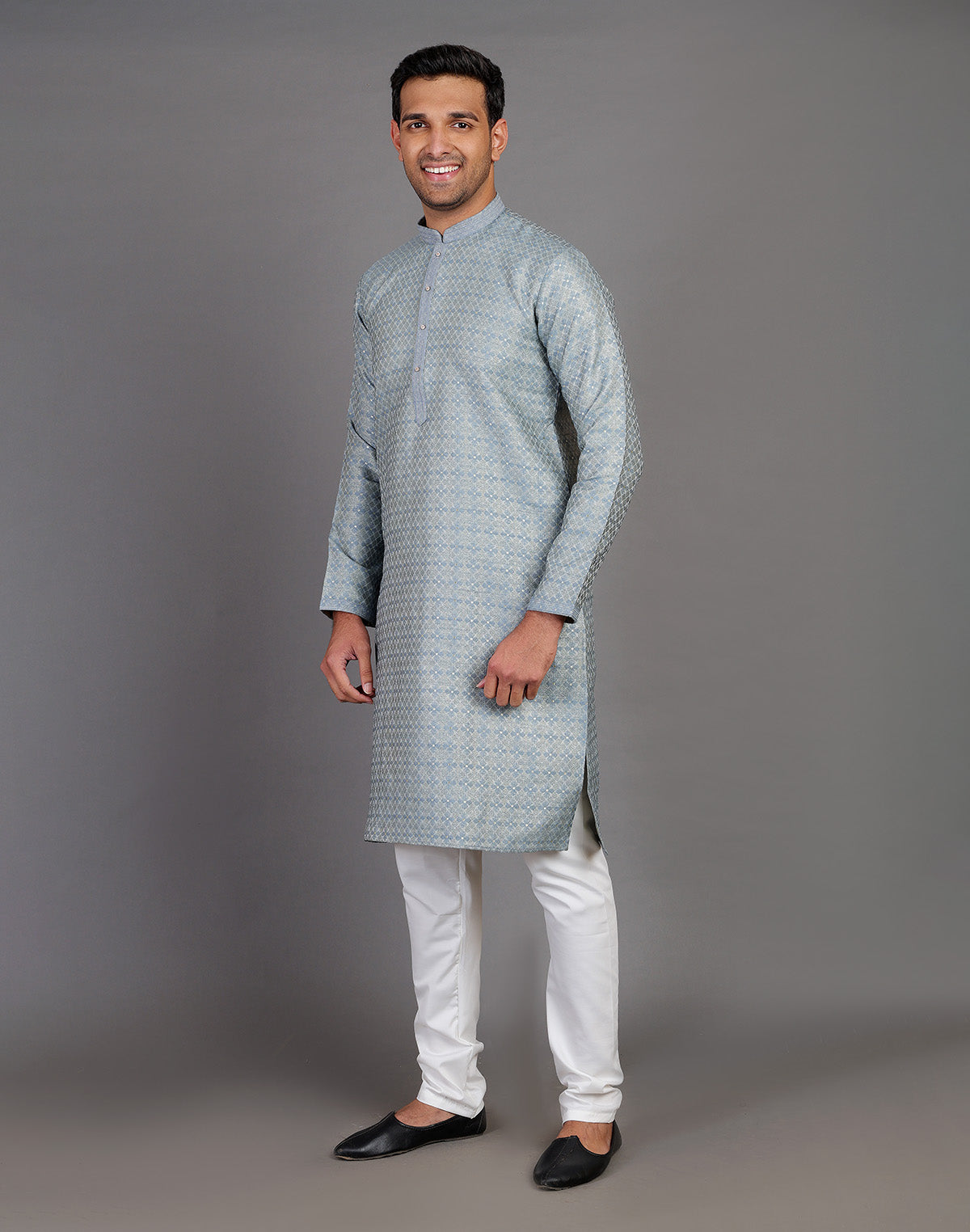 Grey Thread With Brocade Design Soft Silk Kurta Set