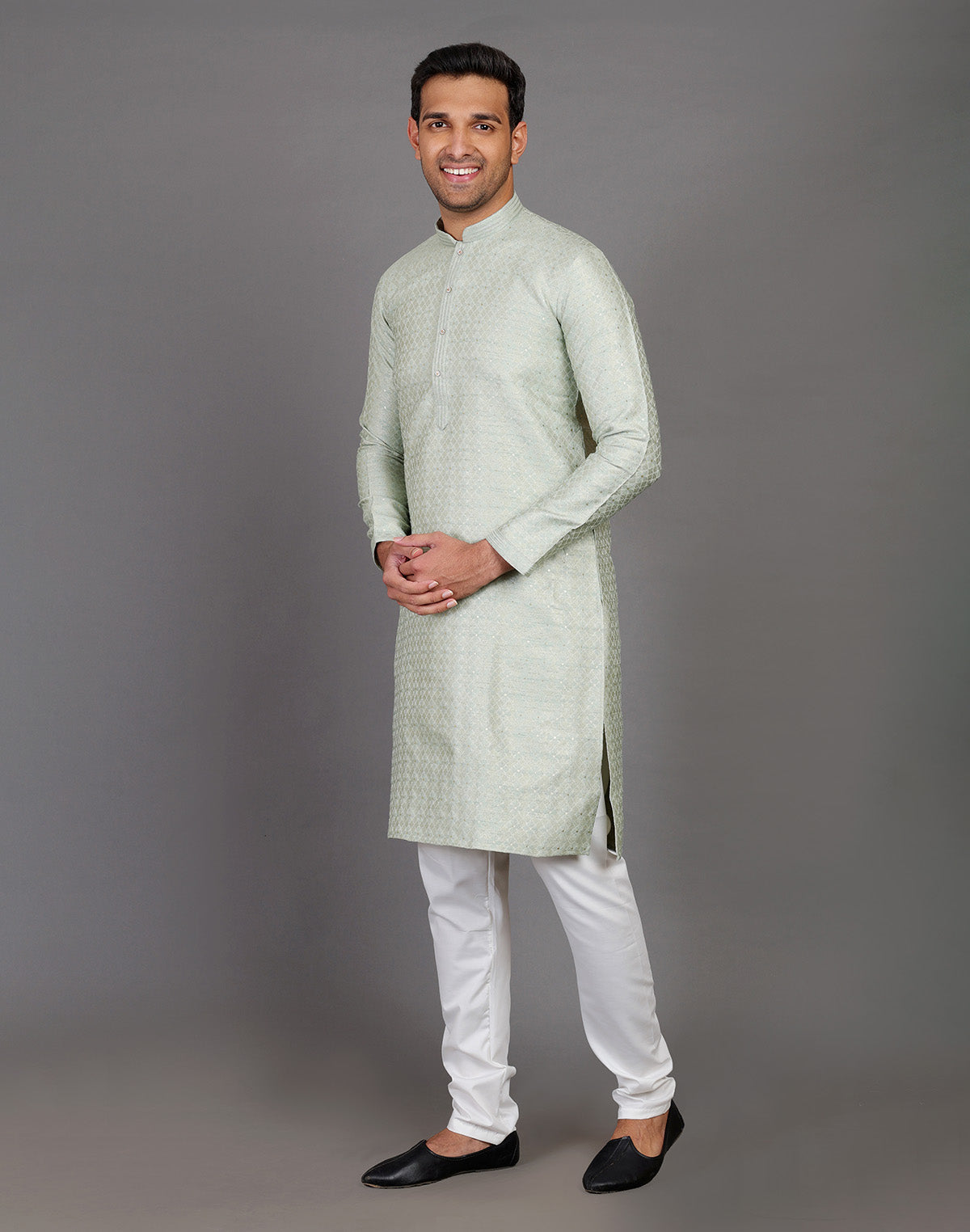 Pista Green Thread With Brocade Design Soft Silk Kurta Set