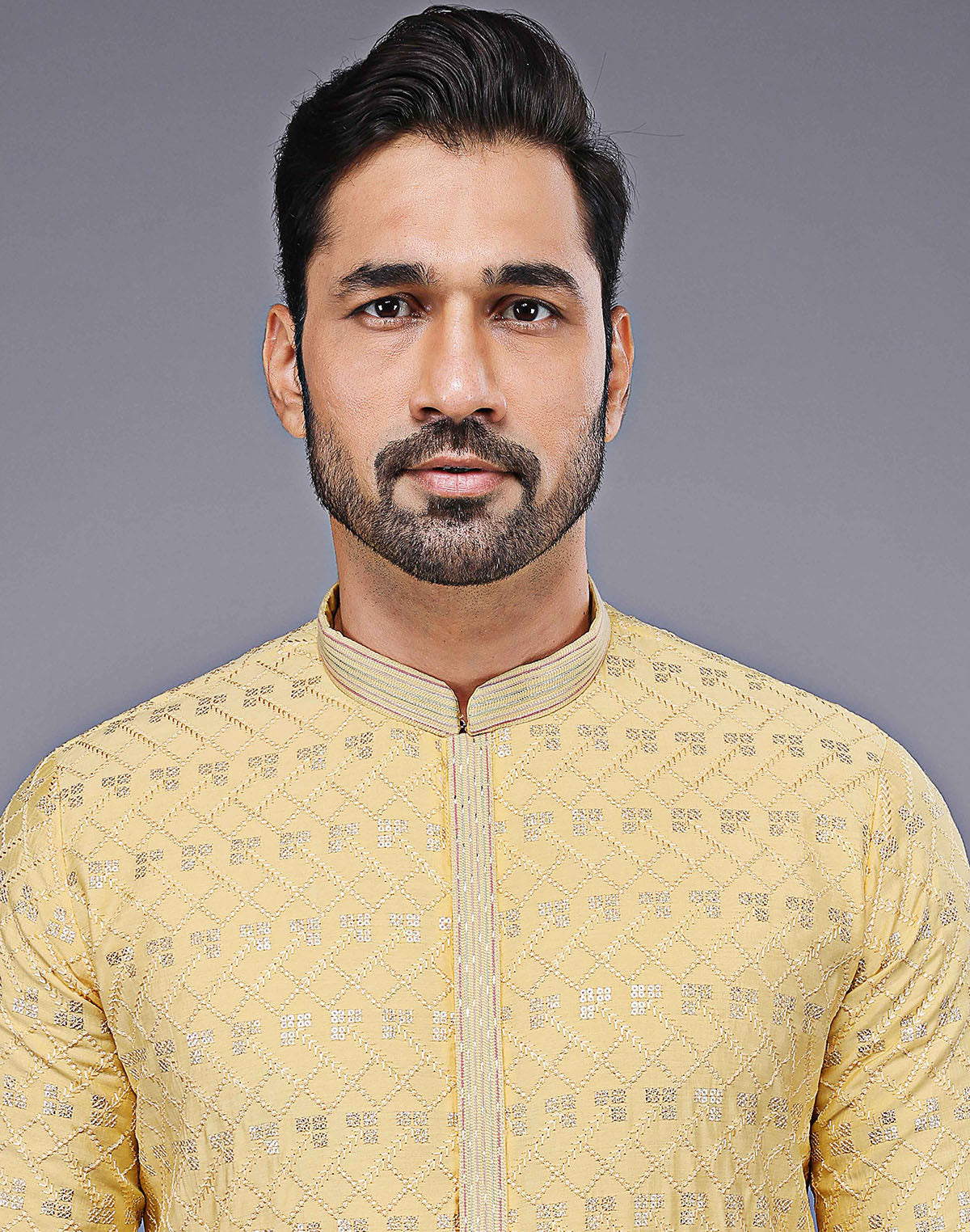 Elegant Yellow Embellished With Thread Work Kurta Pyjama Set