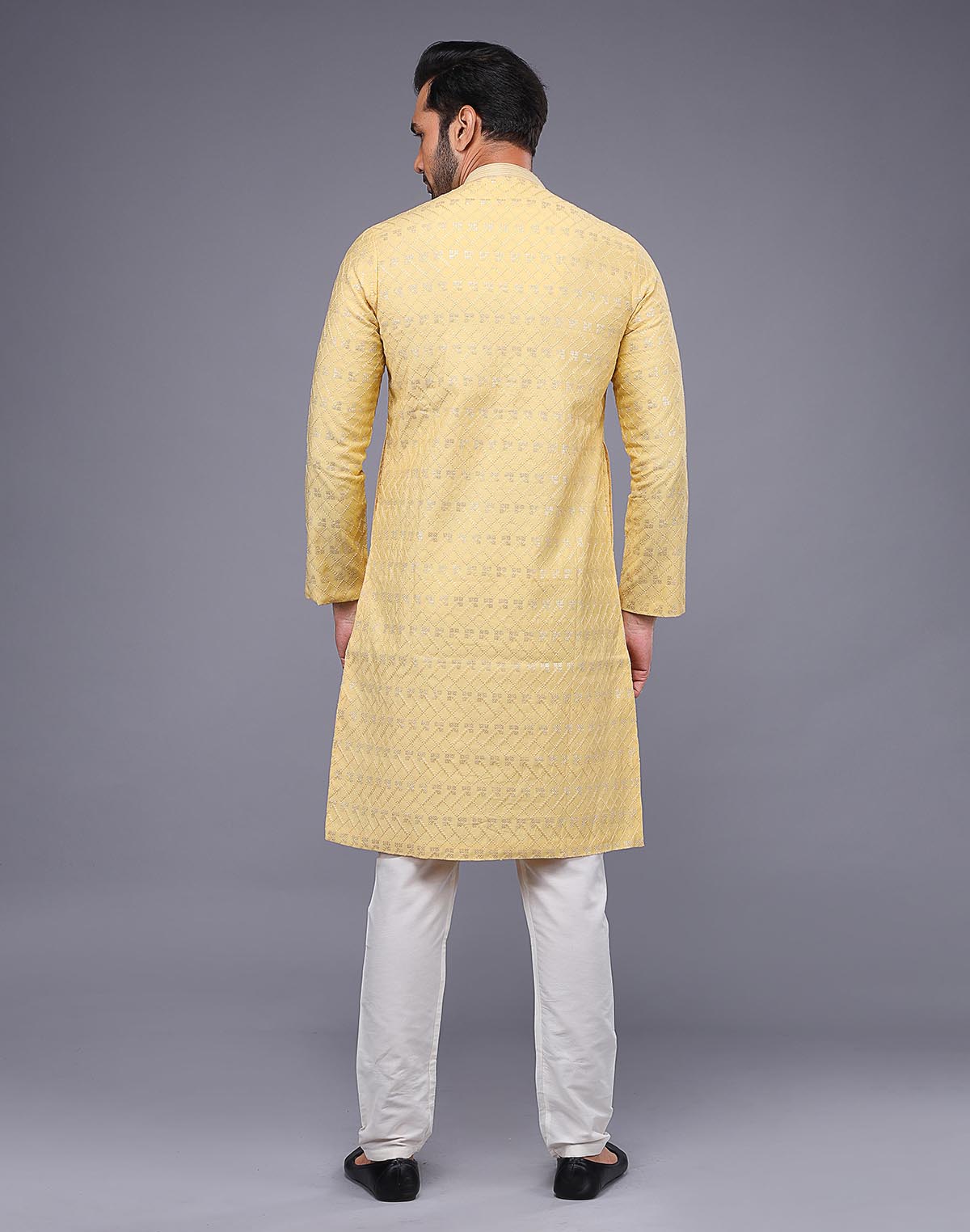 Elegant Yellow Embellished With Thread Work Kurta Pyjama Set