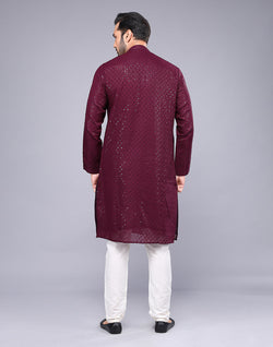 Collection of Elegant Maroon Embellished Work Georgette Kurta Pyjama Set in a gallery layout