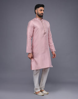 Collection of Light Pink Soft Silk Self Design Kurta Pyjama Set in a gallery layout