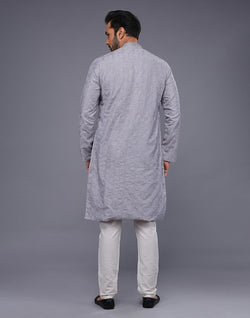 Collection of All Over Thread Work Soft Silk Grey Color Kurta Set in a gallery layout