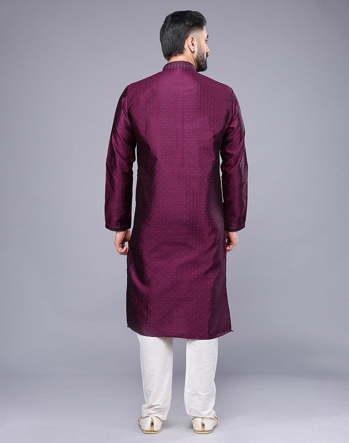 Purple Floral Design Thread Embroidery Work Soft Silk Kurta Set