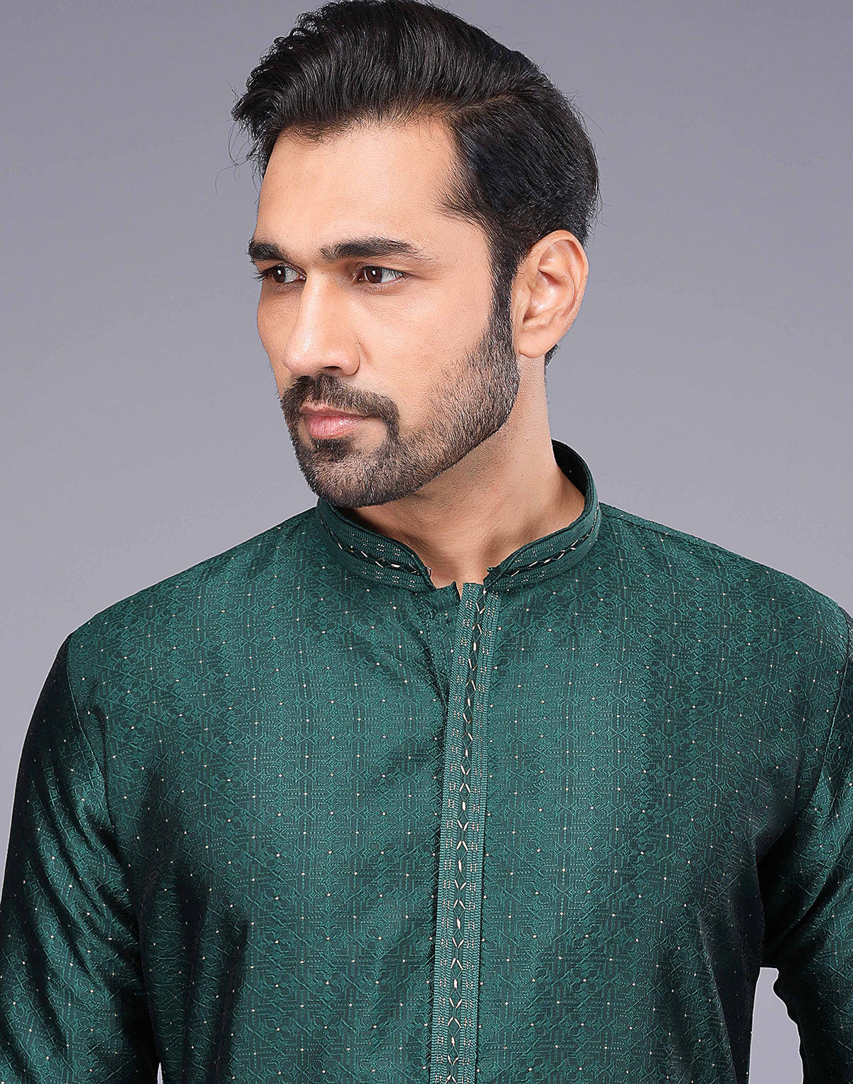 Floral Thread Embroidery Work Soft Silk Kurta Set in Rama Green