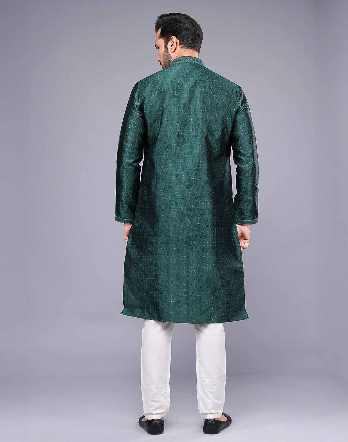 Floral Thread Embroidery Work Soft Silk Kurta Set in Rama Green